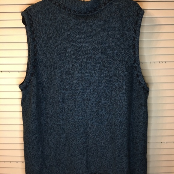Blue green sweater vest 2X zipper black “X” border trim collar CJBanks vintage - Picture 2 of 4